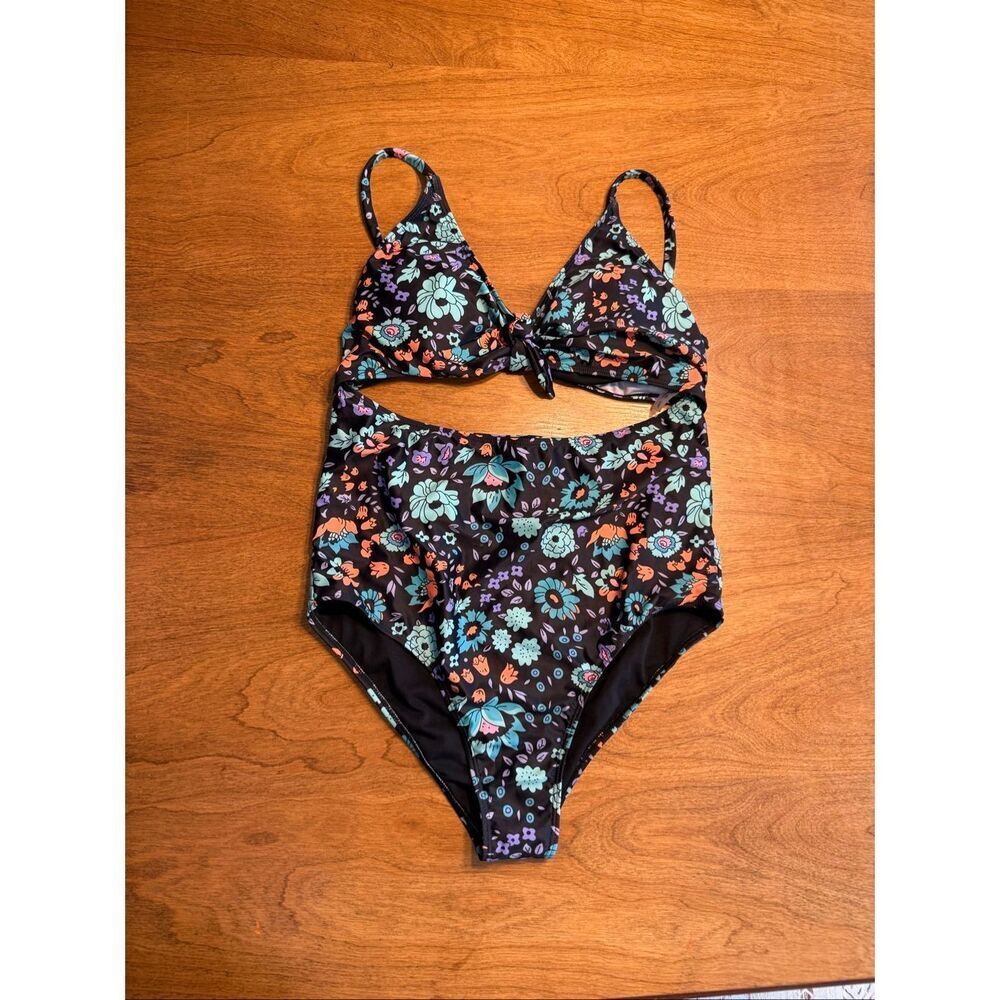 SHEIN Women's Floral Print Cutout One-Piece Swimsuit Multicolor Size 1XL NWOT